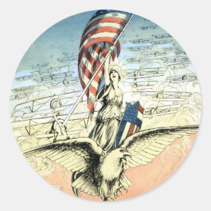 Vintage Patriotic, Lady, Eagle with American Flag Classic Round Sticker