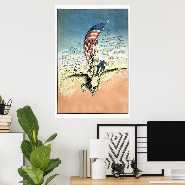 Vintage Patriotic, Lady, Eagle with American Flag Poster (Home Office)