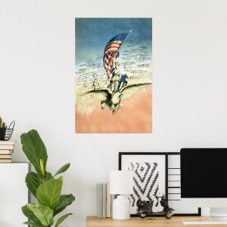 Vintage Patriotic, Lady, Eagle with American Flag Poster