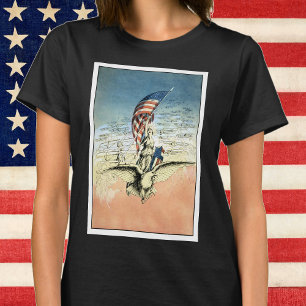 Vintage Patriotic, Lady, Eagle with American Flag T-Shirt