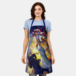 Vintage Patriotic Lady Liberty American Flag Eagle Apron