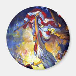 Vintage Patriotic Lady Liberty American Flag Eagle Magnet