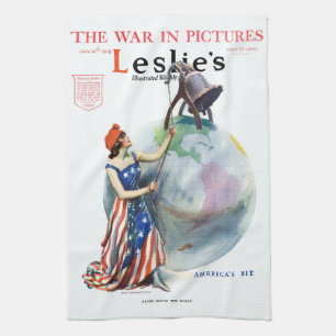 Vintage Patriotic Lady Liberty Magazine Cover Art Tea Towel