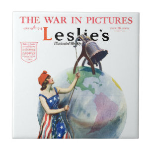 Vintage Patriotic Lady Liberty Magazine Cover Art Tile