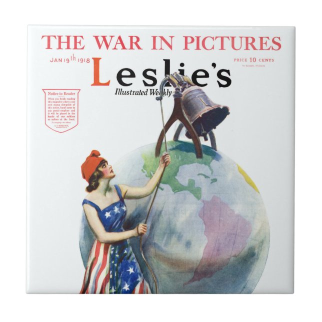 Vintage Patriotic Lady Liberty Magazine Cover Art Tile (Front)