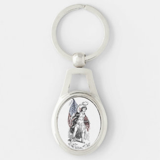 Vintage Patriotic Lady with American Flag Key Ring