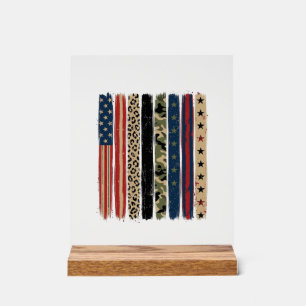Vintage Patriotic Leopard Camo Stripe Shirt Design Acrylic Sign