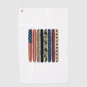 Vintage Patriotic Leopard Camo Stripe Shirt Design Golf Towel
