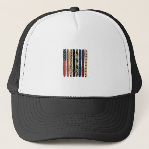 Vintage Patriotic Leopard Camo Stripe Shirt Design Trucker Hat