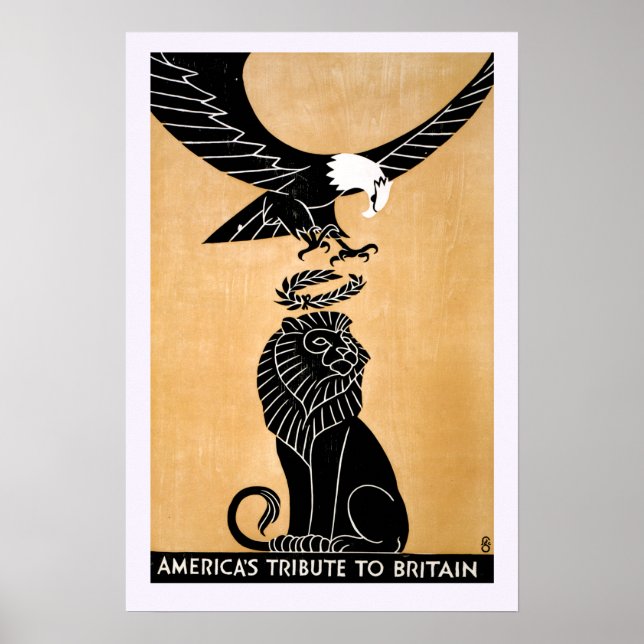 Vintage Patriotic Lion and Eagle Britain America Poster (Front)