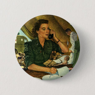 Vintage Patriotic, Medical Nurse on Phone 6 Cm Round Badge