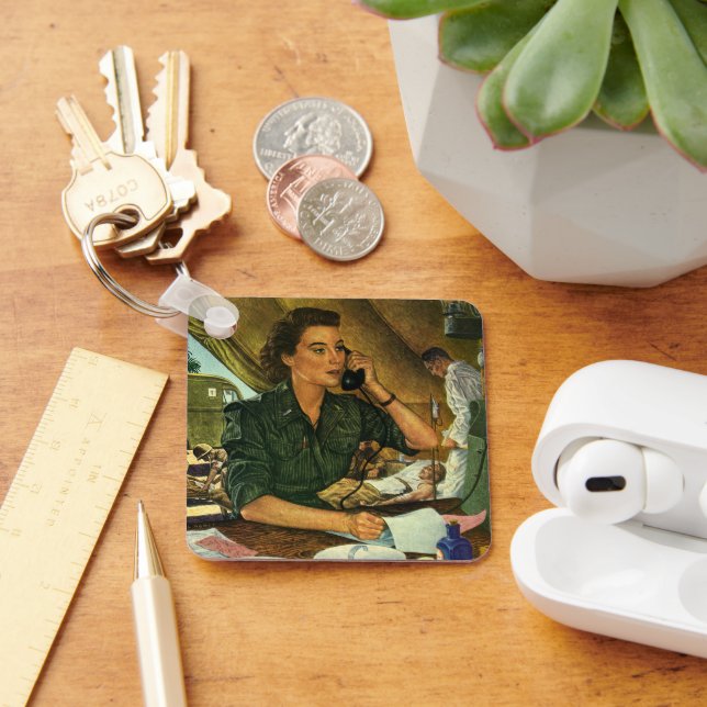 Vintage Patriotic, Medical Nurse on Phone Key Ring (Desk)