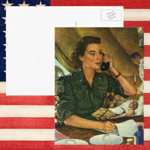 Vintage Patriotic, Medical Nurse on Phone Postcard