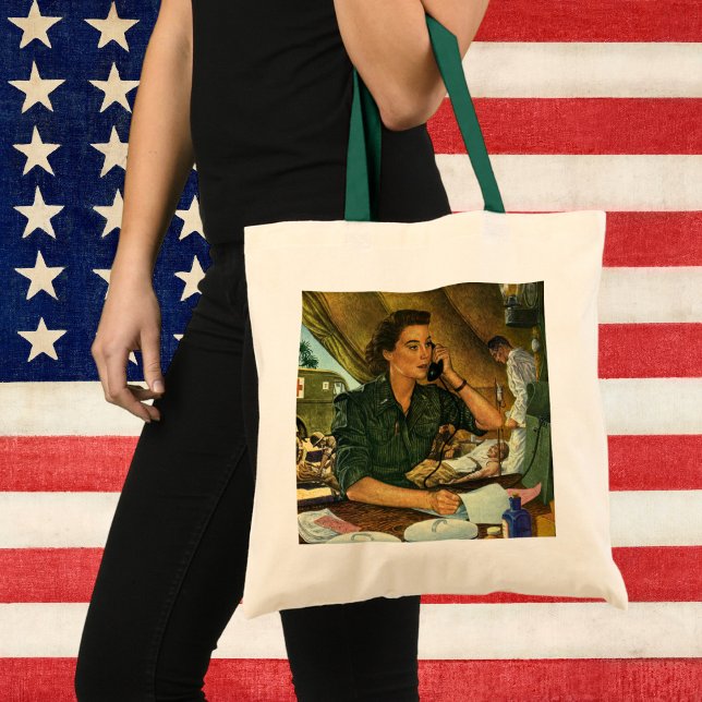 Vintage Patriotic, Medical Nurse on Phone Tote Bag (Creator Uploaded)