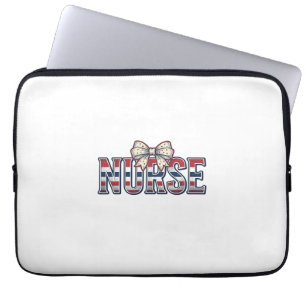 Vintage Patriotic Nurse Bow Shirt Design_1 Laptop Sleeve
