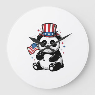 Vintage Patriotic Panda Flag Shirt Design_1 Large Clock