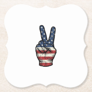 Vintage Patriotic Peace Hand Vector Shirt Design_1 Paper Coaster