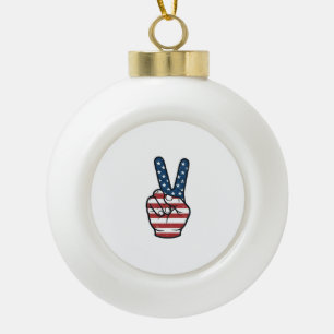 Vintage Patriotic Peace Sign Hand Vector Design_1 Ceramic Ball Christmas Ornament