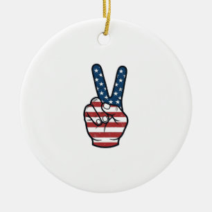 Vintage Patriotic Peace Sign Hand Vector Design_1 Ceramic Tree Decoration