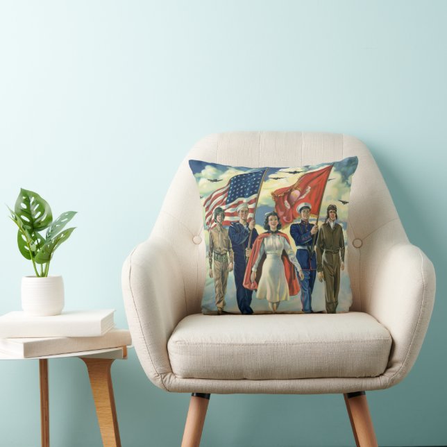 Vintage Patriotic, Proud Military Personnel Heros Cushion (Chair)