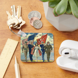 Vintage Patriotic, Proud Military Personnel Heros Key Ring