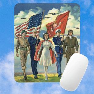 Vintage Patriotic, Proud Military Personnel Heros Mouse Mat