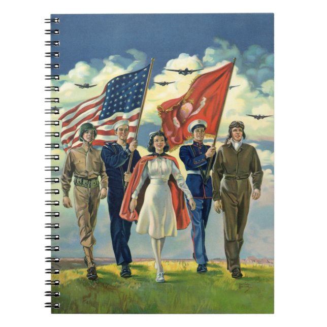 Vintage Patriotic, Proud Military Personnel Heros Notebook (Front)