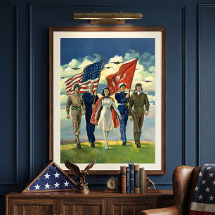 Vintage Patriotic, Proud Military Personnel Heros Poster