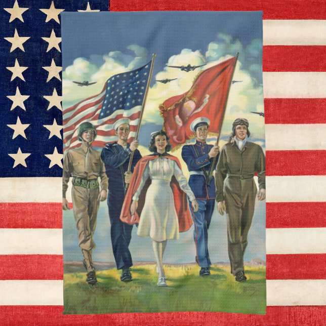 Vintage Patriotic, Proud Military Personnel Heros Tea Towel (Creator Uploaded)