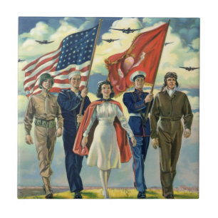 Vintage Patriotic, Proud Military Personnel Heros Tile