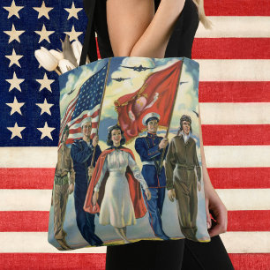 Vintage Patriotic, Proud Military Personnel Heros Tote Bag