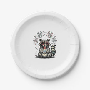 Vintage Patriotic Racoon Fireworks Shirt Design_1 Paper Plate