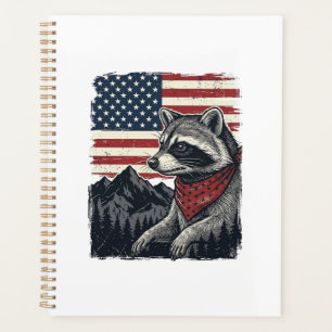 Vintage Patriotic Racoon Mountain Flag Shirt Desi Planner