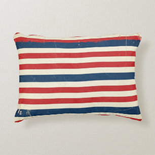 Vintage Patriotic Red White Blue Stripes Decorative Cushion