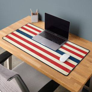 Vintage Patriotic Red White Blue Stripes Desk Mat
