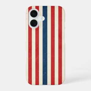 Vintage Patriotic Red White Blue Stripes iPhone 16 Case