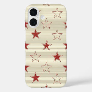 Vintage Patriotic Red & White Stars Seamless Patte iPhone 16 Case