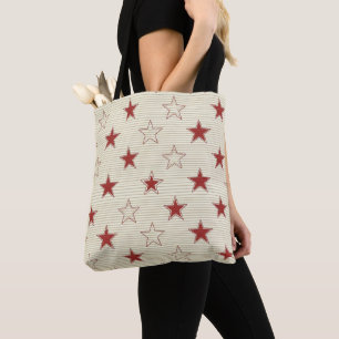 Vintage Patriotic Red & White Stars Seamless Patte Tote Bag
