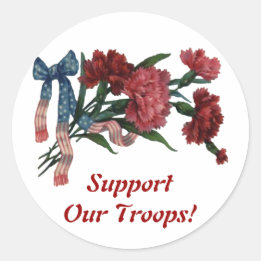 Vintage Patriotic Ribbon and Flowers Classic Round Sticker