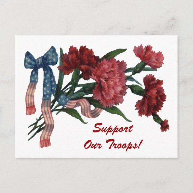 Vintage Patriotic Ribbon Flowers Support Troops Postcard (Front)