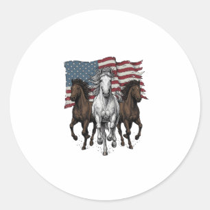 Vintage Patriotic Running Horses Vector Design_1 Classic Round Sticker