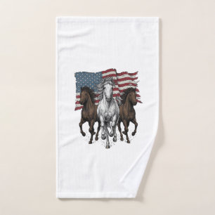 Vintage Patriotic Running Horses Vector Design_1 Hand Towel