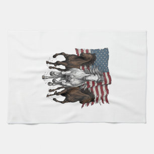 Vintage Patriotic Running Horses Vector Design_1 Tea Towel