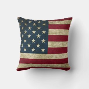 Vintage Patriotic Rustic Grunge USA American Flag Cushion