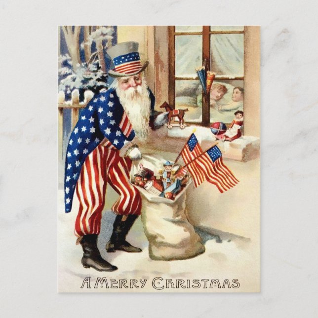 Vintage Patriotic Santa Christmas Postcard (Front)