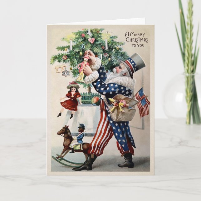 Vintage Patriotic Santa Claus Christmas Card (Front)