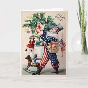 Vintage Patriotic Santa Claus Christmas Card