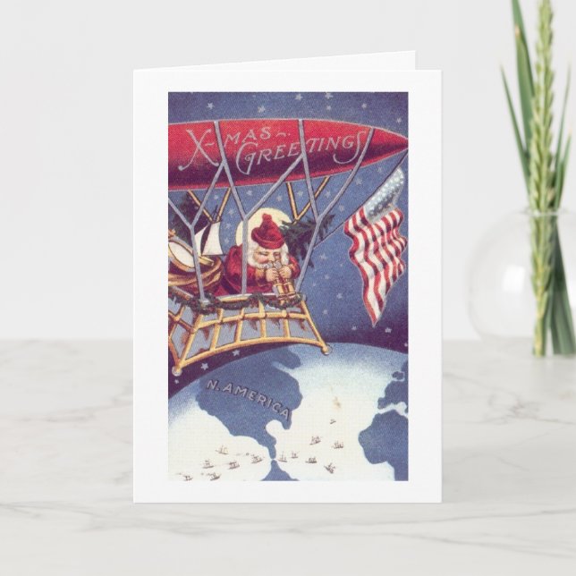 Vintage - Patriotic Santa Claus, Holiday Card (Front)