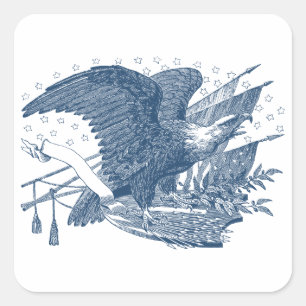 Vintage Patriotic Screaming Eagle USA Flag Arrows Square Sticker