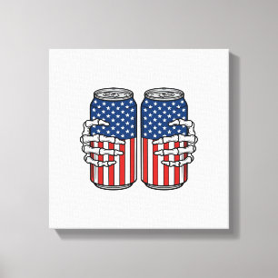 Vintage Patriotic Skeleton Hands Holding Cans Vect Canvas Print